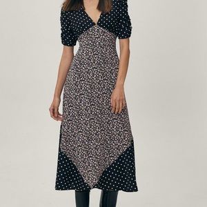 Nasty gal Black and floral sleeved midi dress